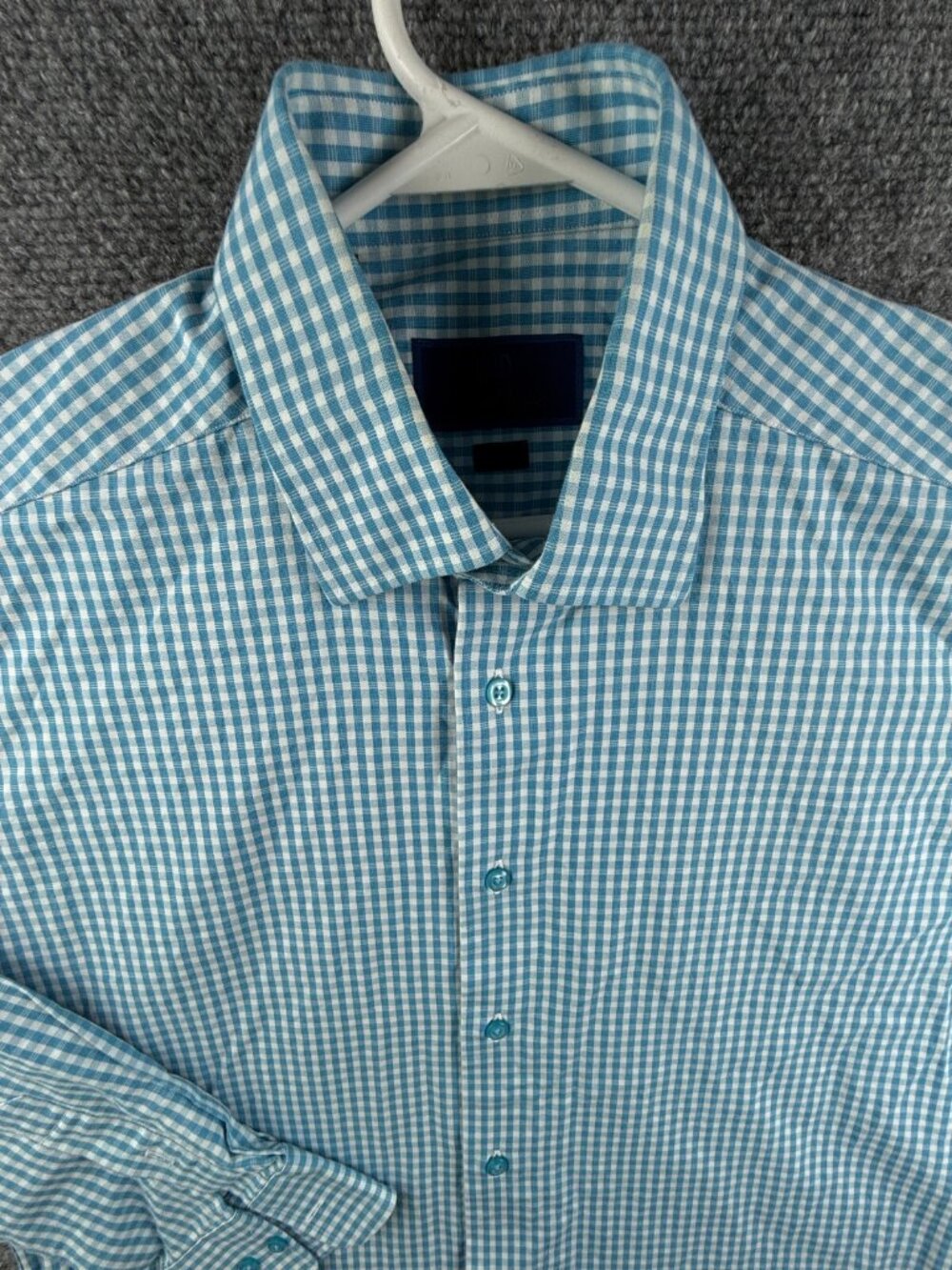 David Donahue Long Sleeve 16.5 32/33 Trim Button Up Shirt Men Cotton Blue Check